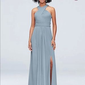 David's Bridal Blue Halter Maxi Dress